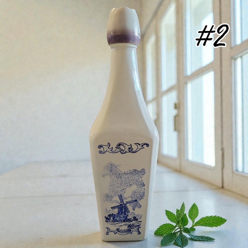 Vtg 60's Vandermint Milk Glass Liquor Bottle Delft Blue Windmills 11" Dutch